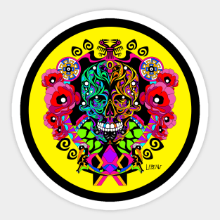 the catrina in tree of life ecopop totonac art popular zentangle Sticker